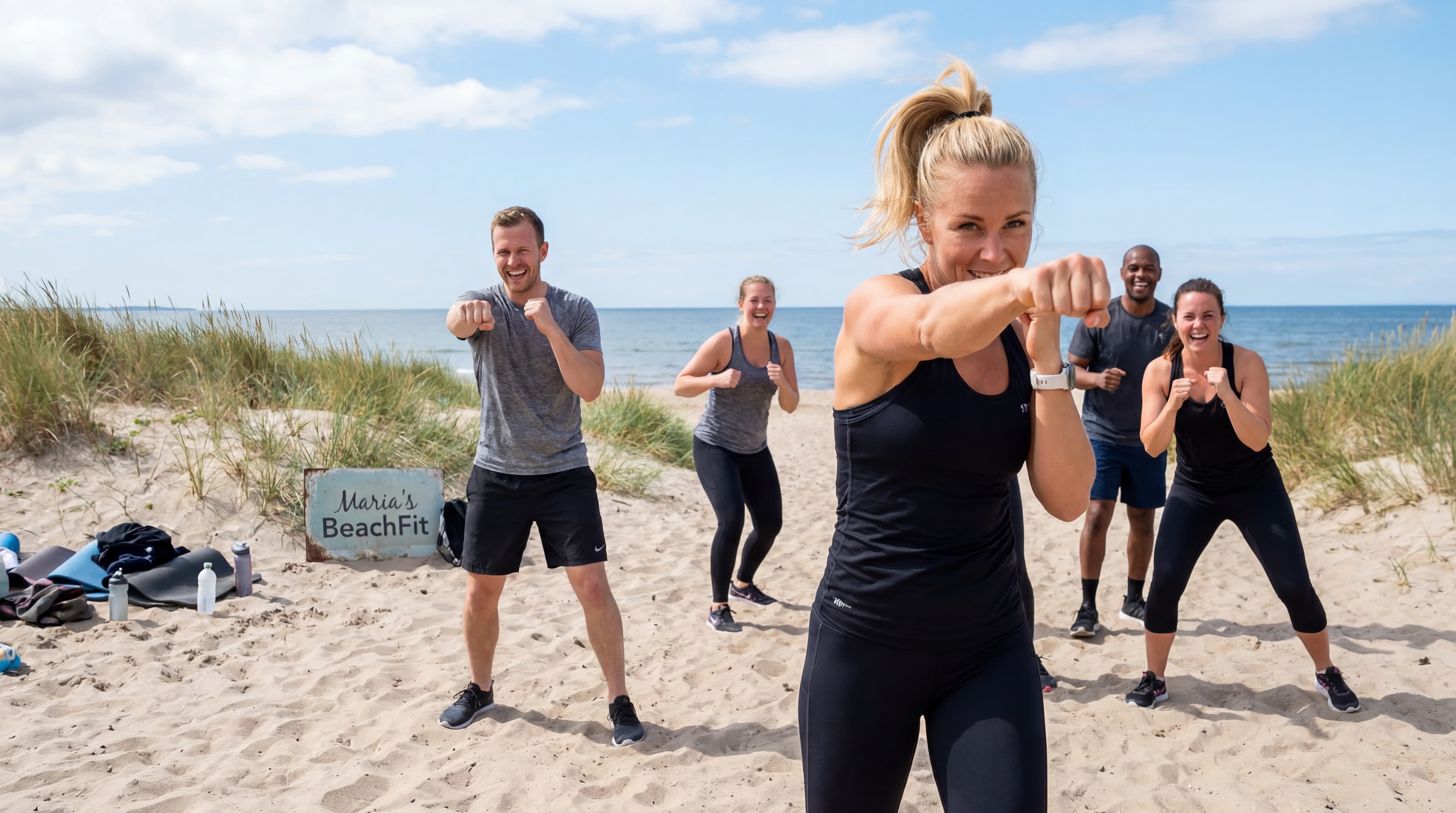 Group workout on the beach